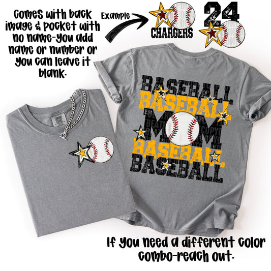 Baseball Mom; Black & Yellow Gold