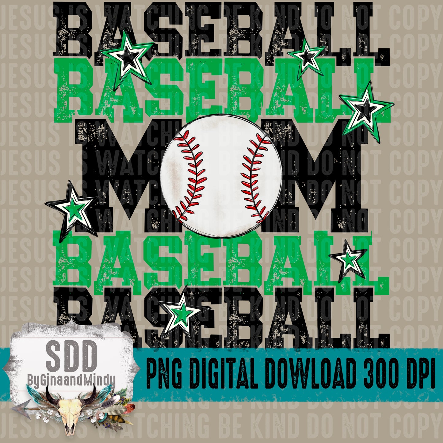 Baseball Mom; Kelly Green & Black