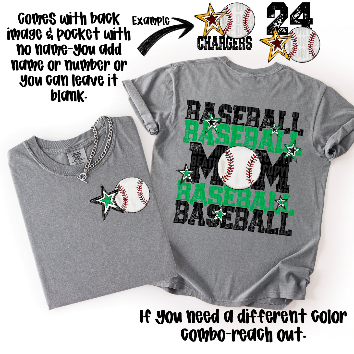 Baseball Mom; Kelly Green & Black