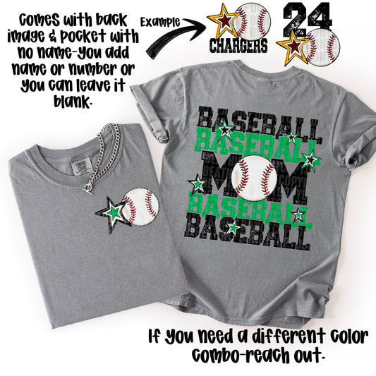 Baseball Mom; Kelly Green & Black