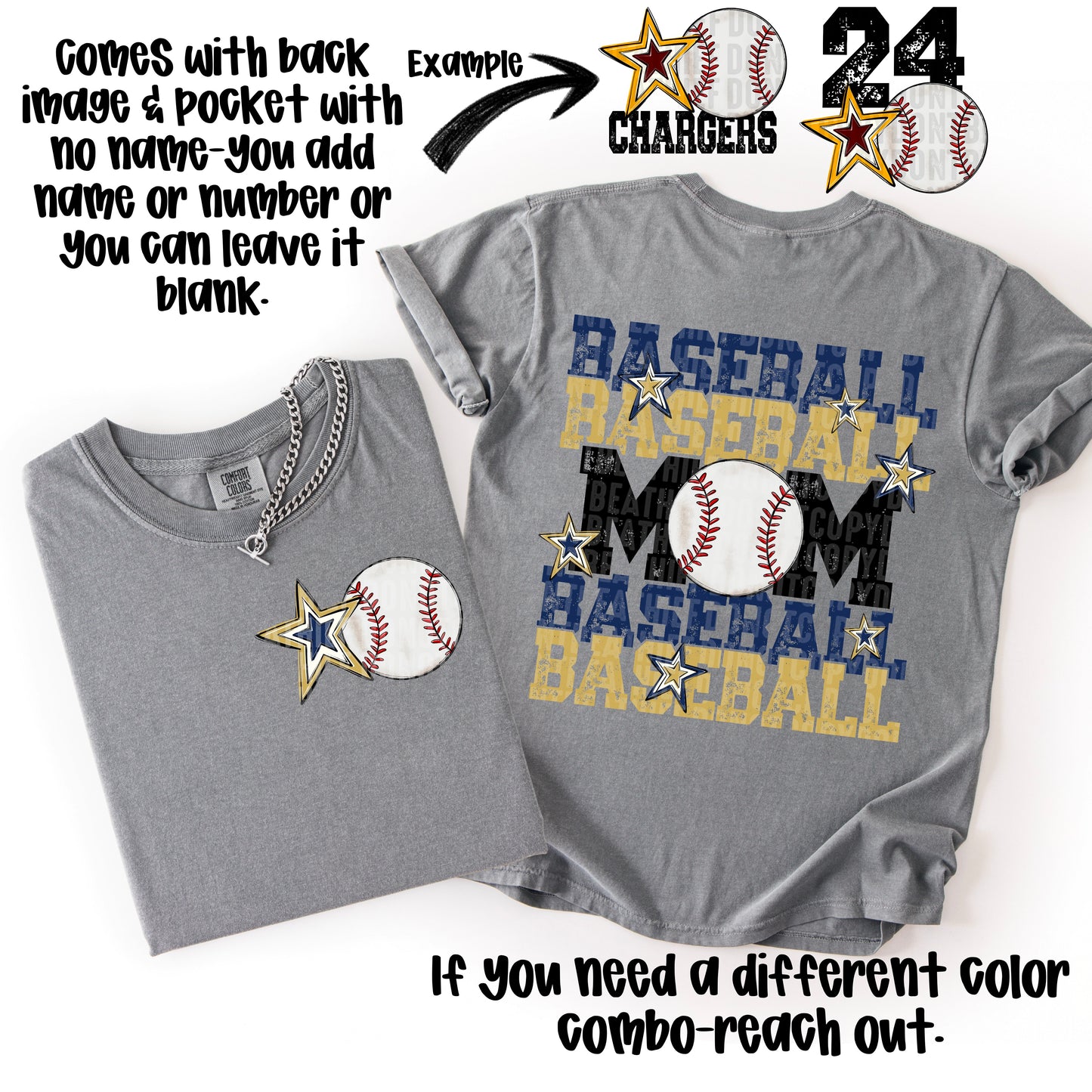 Baseball Mom; Navy Blue & Vegas Gold