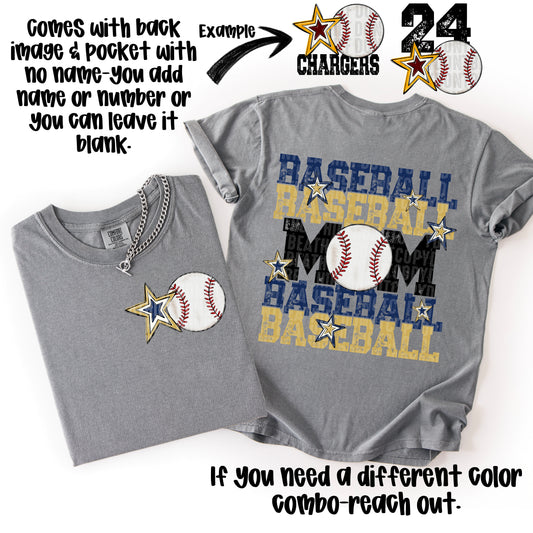 Baseball Mom; Navy Blue & Vegas Gold