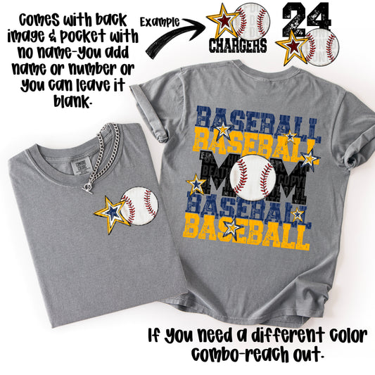 Baseball Mom; Navy Blue & Yellow Gold