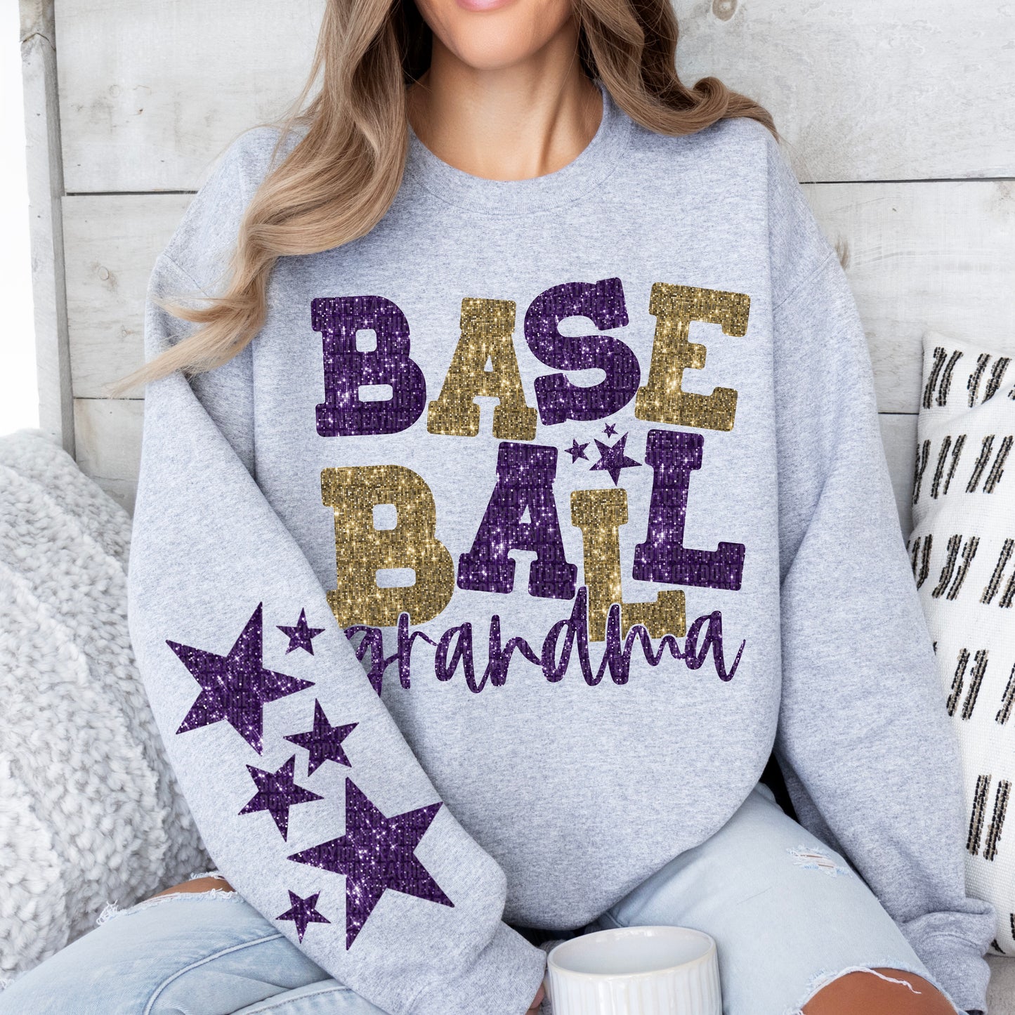 Baseball Grandma Bundle With Stars; Purple and Gold