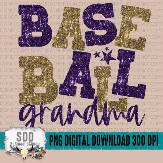 Baseball Grandma Bundle With Stars; Purple and Gold