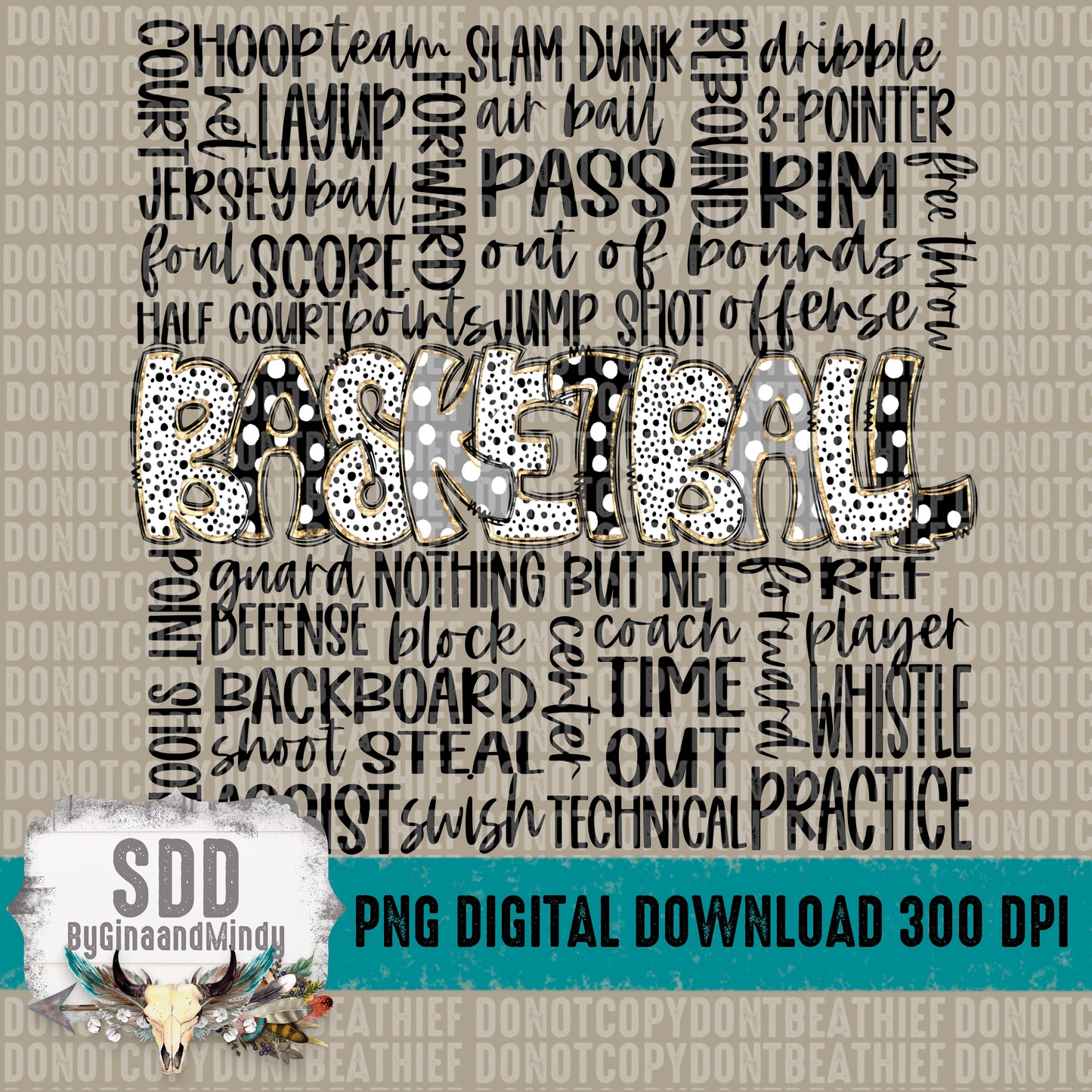 Basketball Doodle Word Art (Blk|Grey)