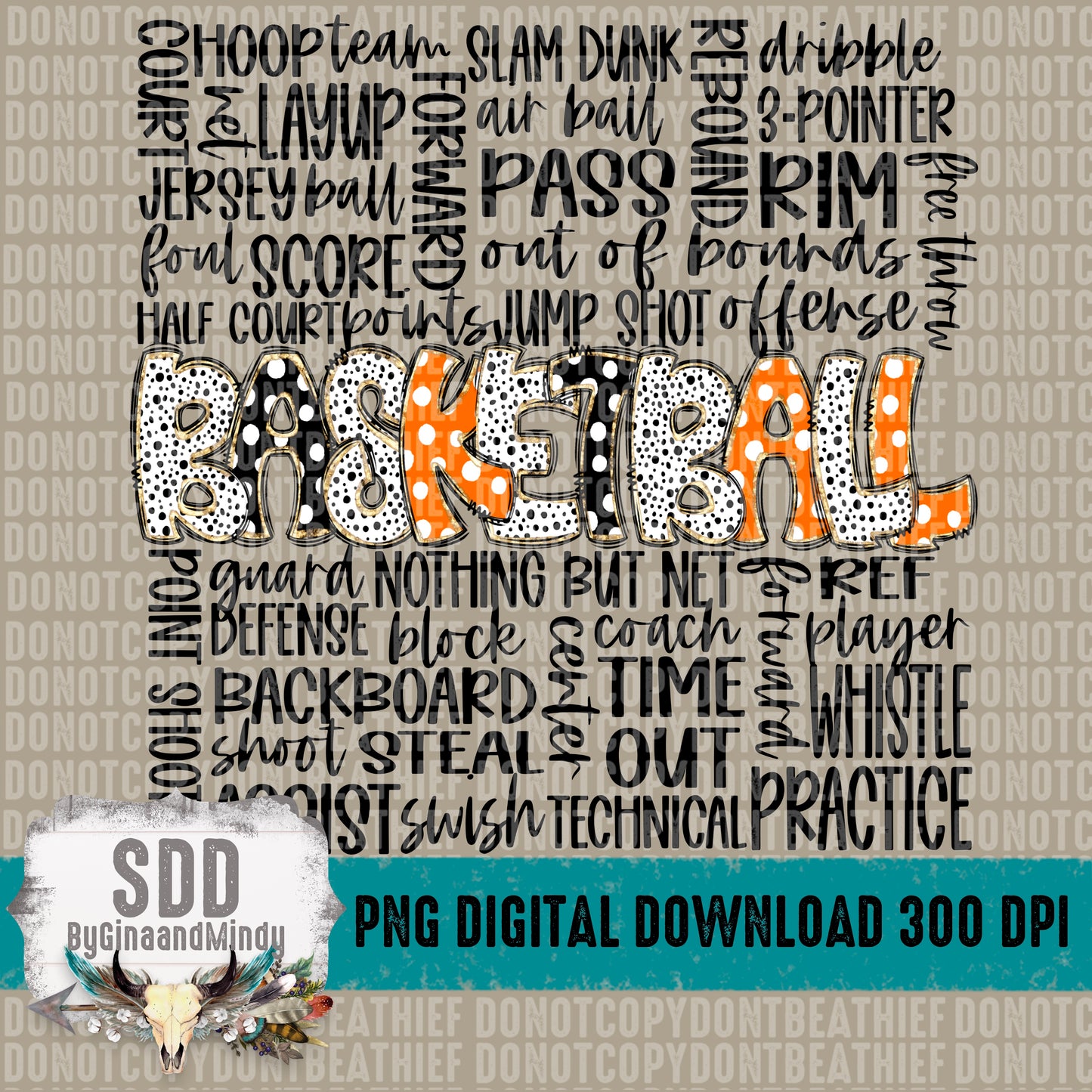 Basketball Doodle Word Art (Blk|Orange)