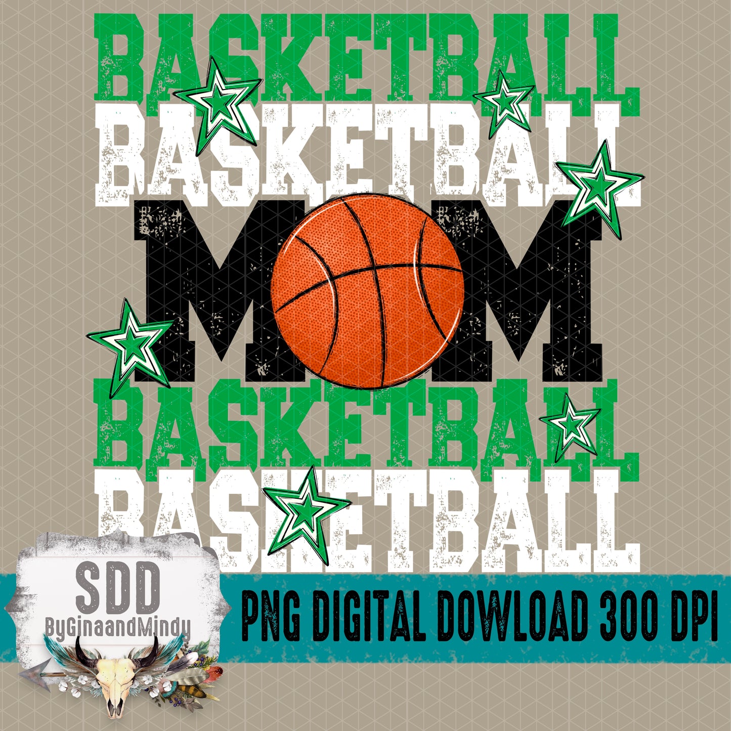 Basketball Mom; Green & White