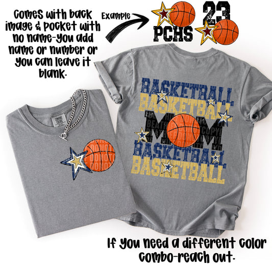 Basketball Mom; Navy Blue & Vegas Gold