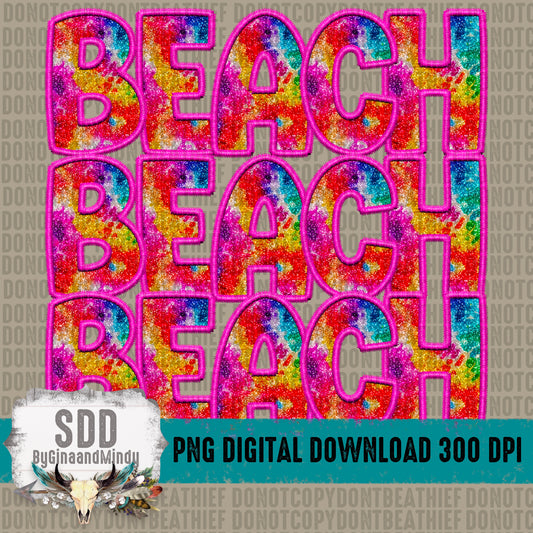 Beach Beach Beach Faux Glitter|Sequin Embroidery