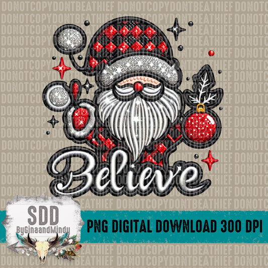 Santa Believe Faux Embroidery