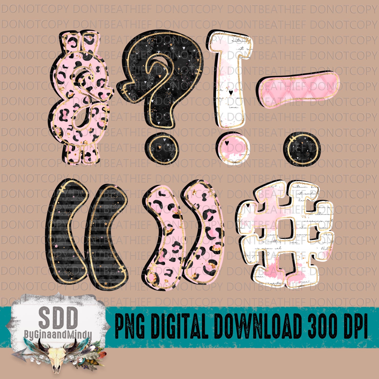 Bip Bop Pinky Doodle Letters (5 Sets Uppercase, Lowercase, 0-9, Special Characters)