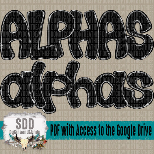 Black Simplicity Doodle Alpha Set (1 Set Uppercase & Lowercase, 0-9, + Special Characters)