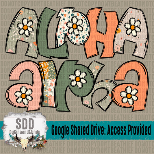 Boho Ditsy Floral Doodle (7 Sets Uppercase, Lowercase, Numbers, & Special Characters)