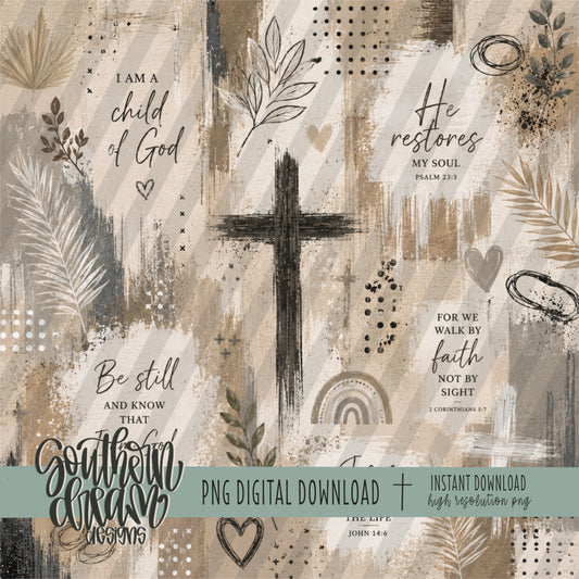 Boho Faith Mixed Media Digital Paper (Not Seamless)