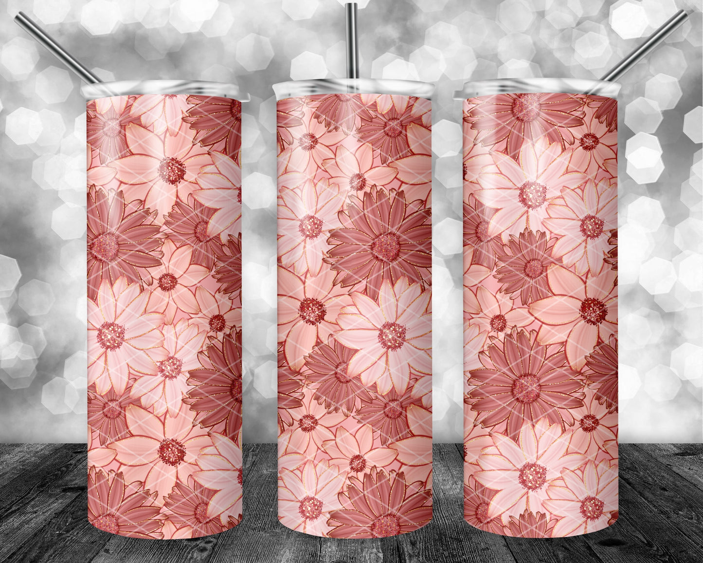 Hand Drawn Muted Boho Glitter Florals Seamless Bundle