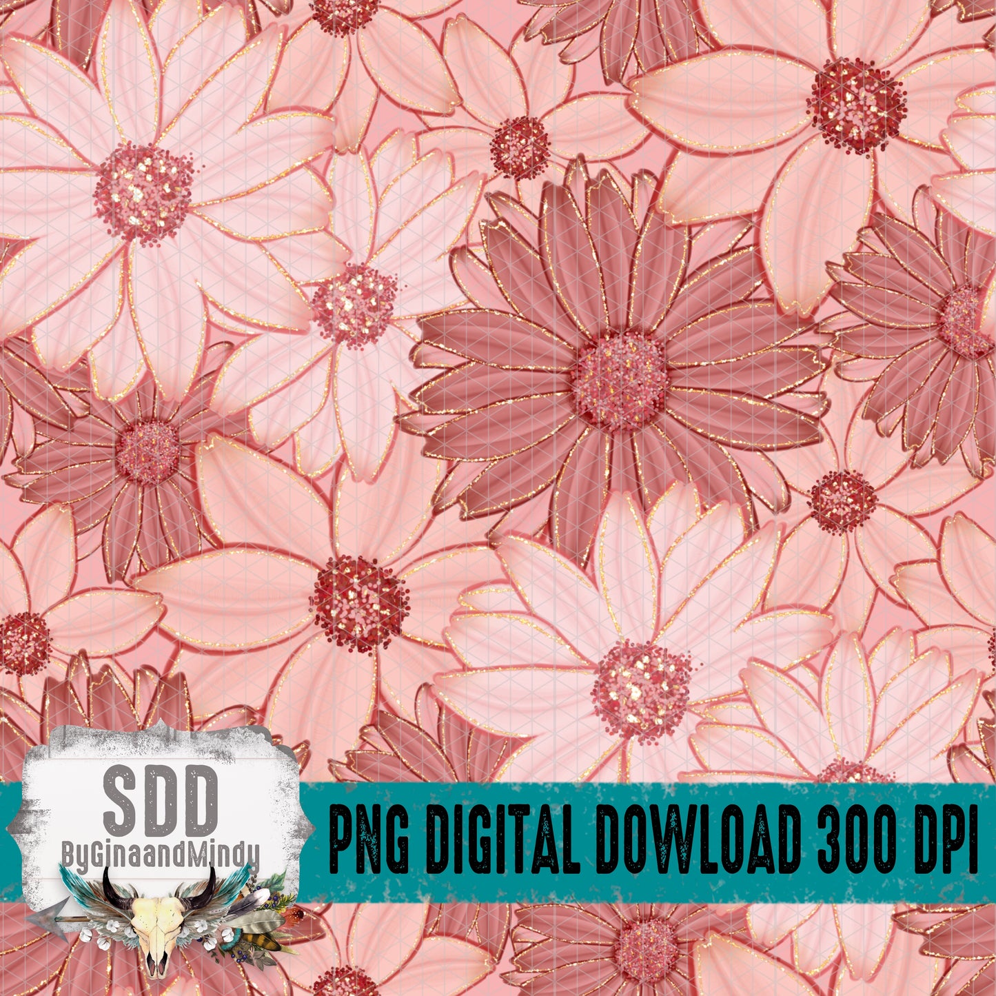 Hand Drawn Muted Boho Glitter Florals Seamless Bundle