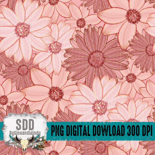 Hand Drawn Muted Boho Glitter Florals Seamless Bundle