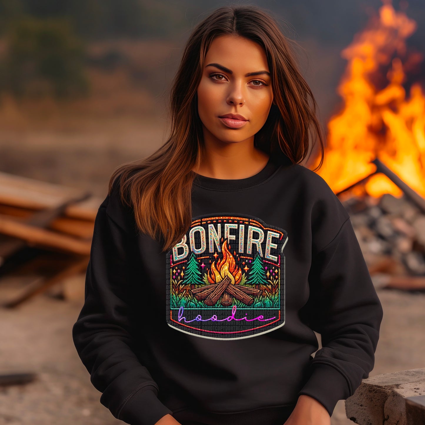 Bonfire Hoodie Faux Embroidery