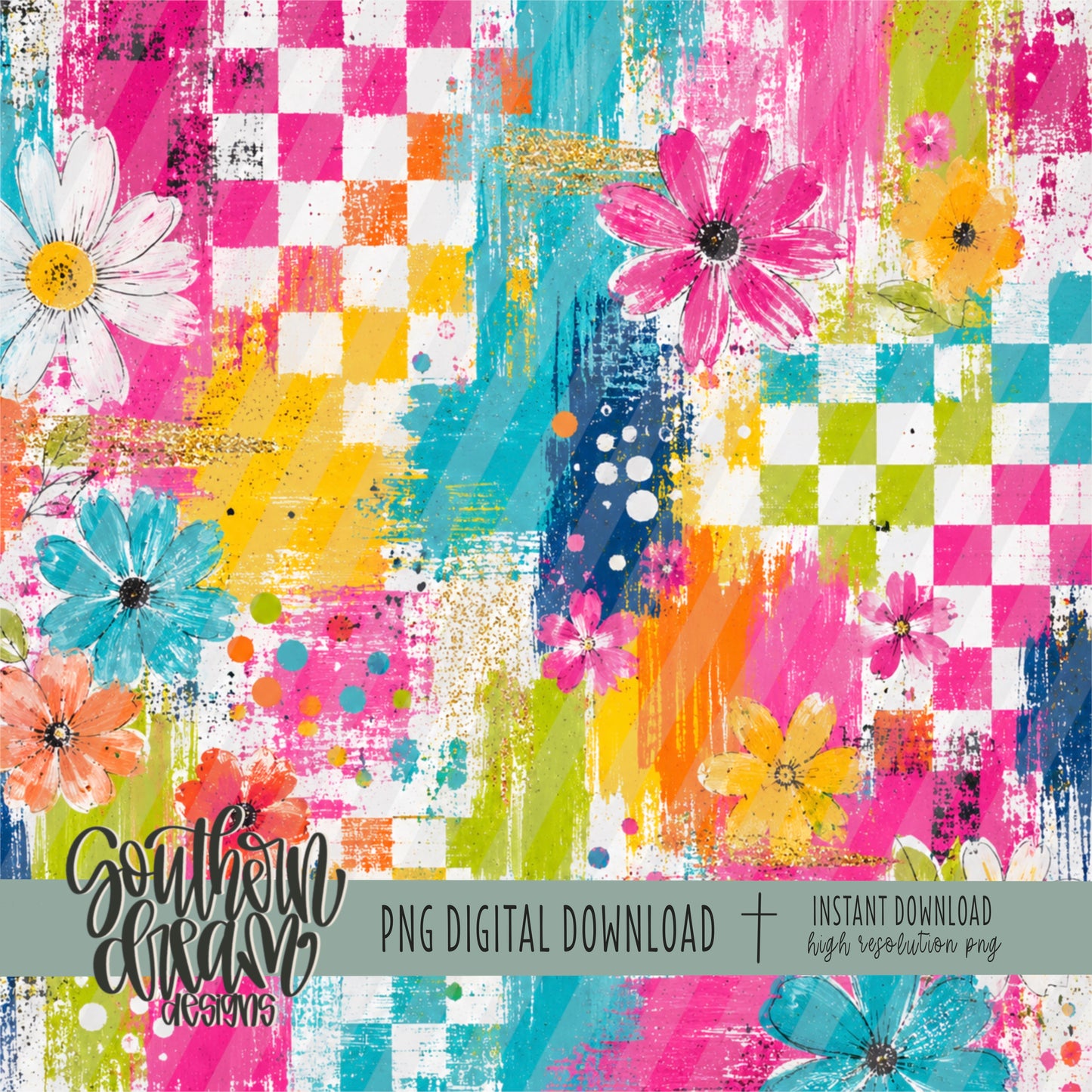 Bright Summer Checked Mixed Media Digital Paper (Not Seamless)