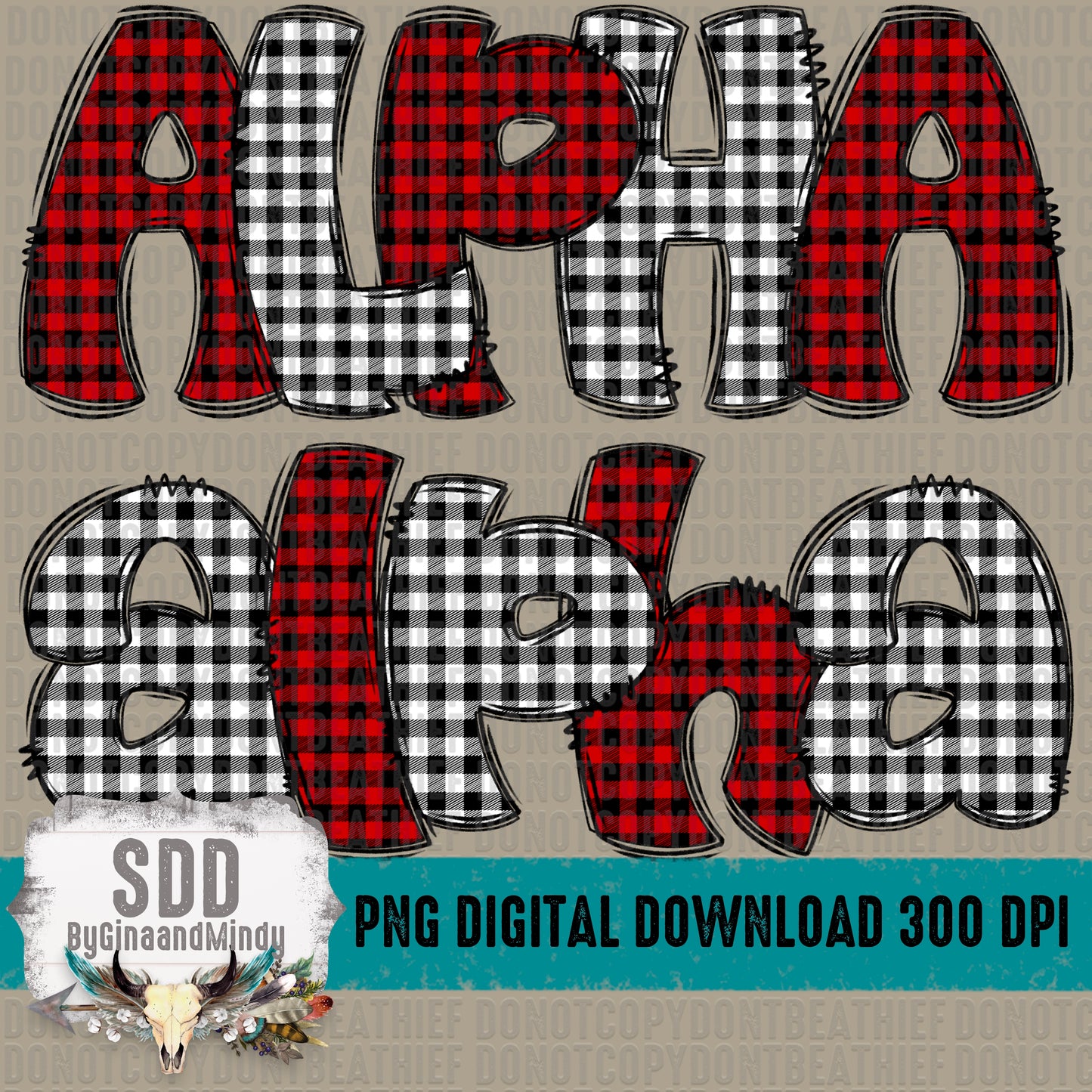 Buffalo Plaid Doodle (2 Sets Uppercase & Lowercase Only)