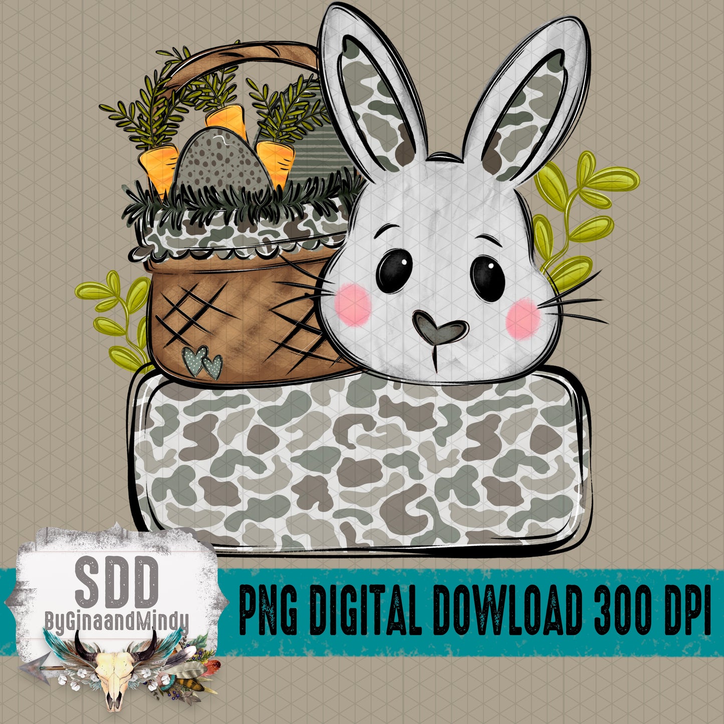 Camo Easter Bunny Name Plate (Comes Blank)- Font Used is Demi May