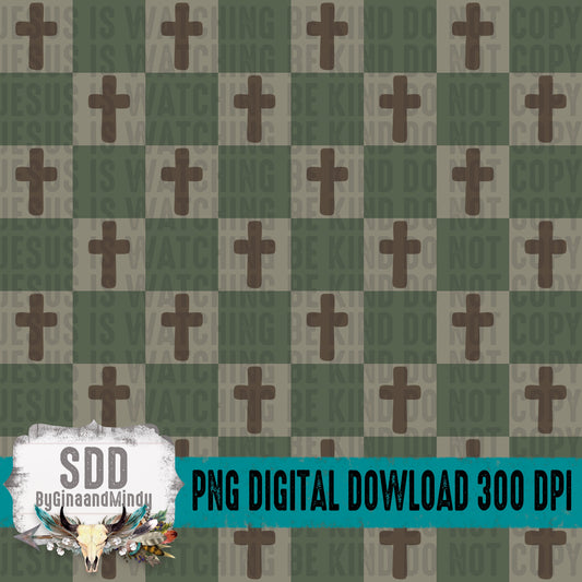 Checkered Cross; Green & Brown Seamless Bundle