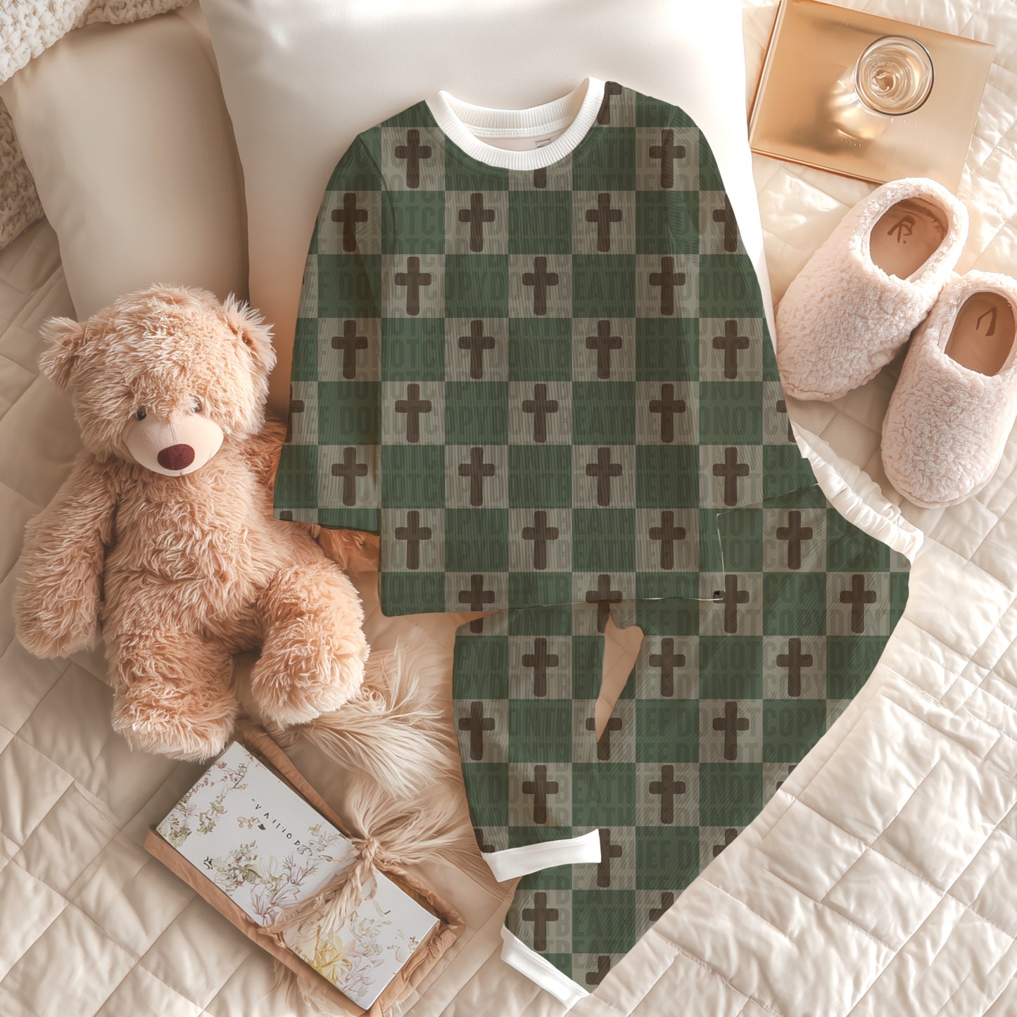 Checkered Cross; Green & Brown Seamless Bundle