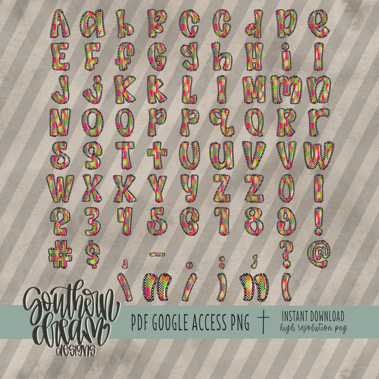 Checkered Splash Doodle Alpha (1 Set Aa-Zz, 0-9, Special Characters)
