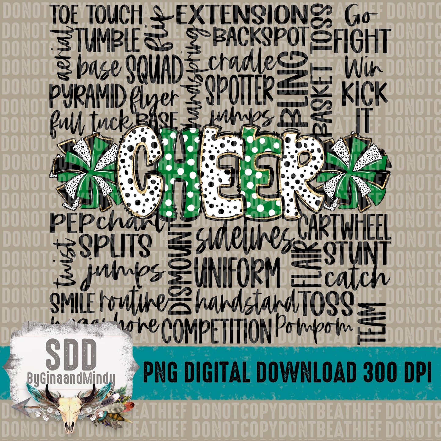 Cheer Doodle Word Art -Green & Black