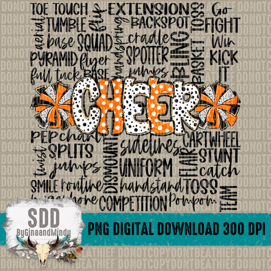 Cheer Doodle Word Art -Orange & Black