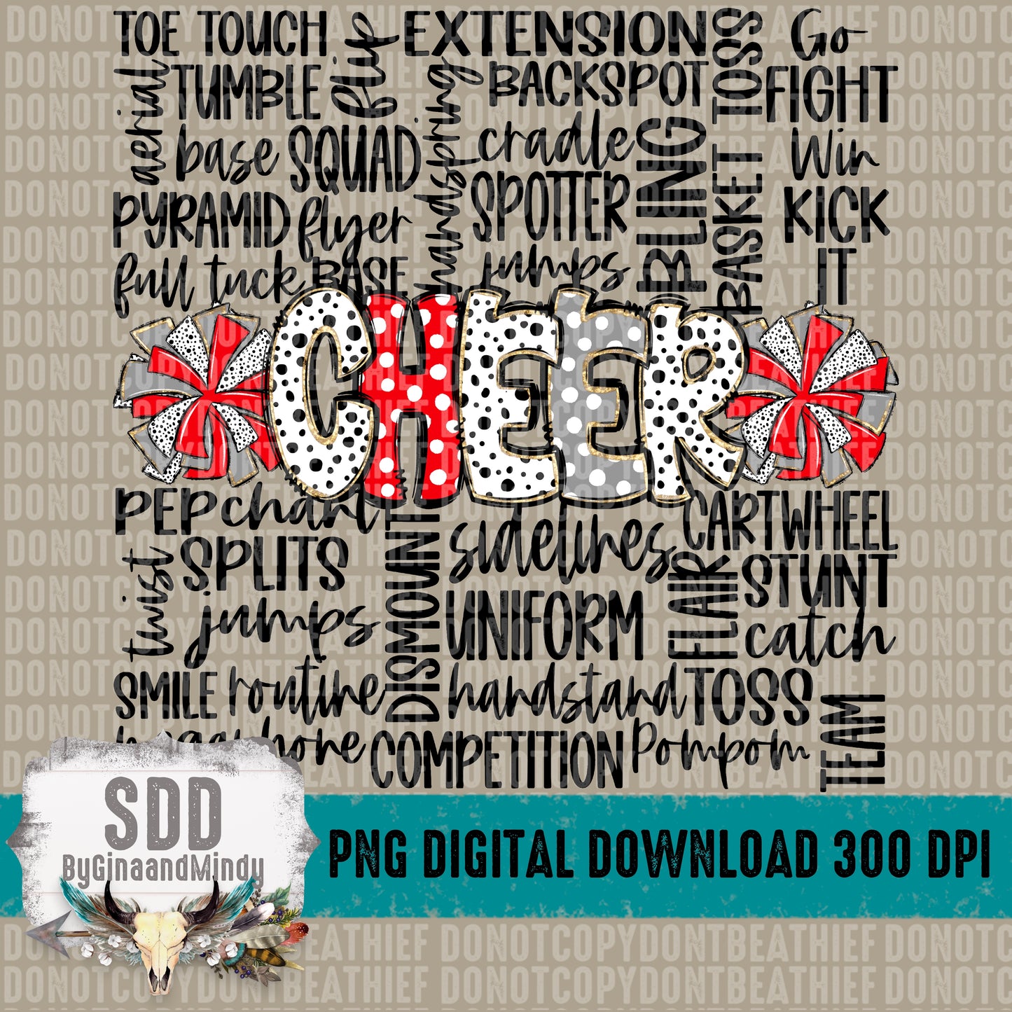 Cheer Doodle Word Art -Red & Grey