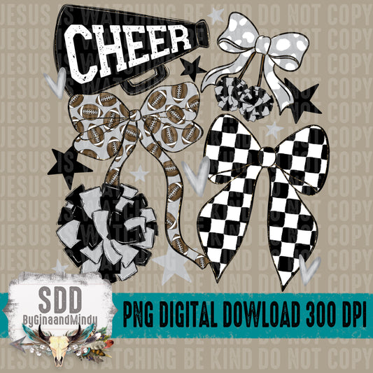 Cheer Bows; Black & Silver
