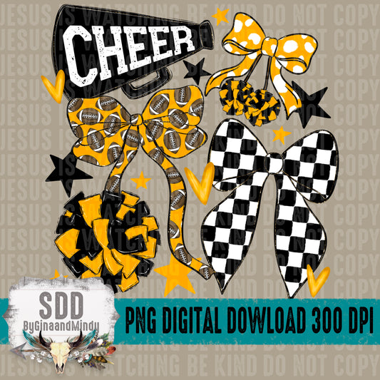 Cheer Bows; Black & Yellow Gold