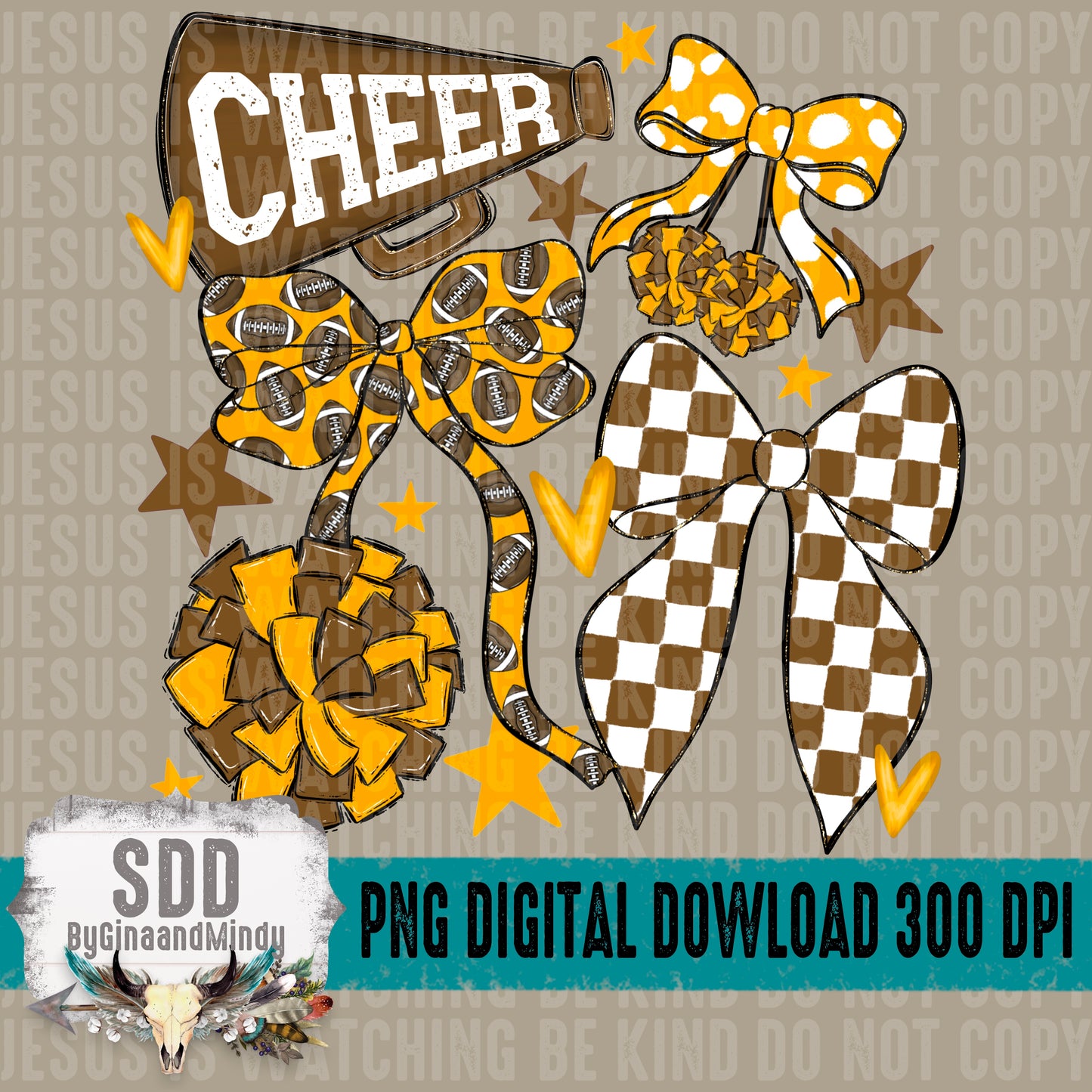 Cheer Bows; Brown & Yellow Gold