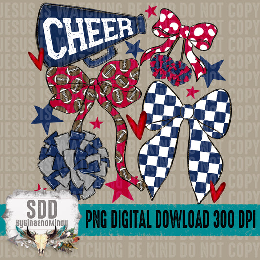 Cheer Bows; Cardinal Red & Navy Blue