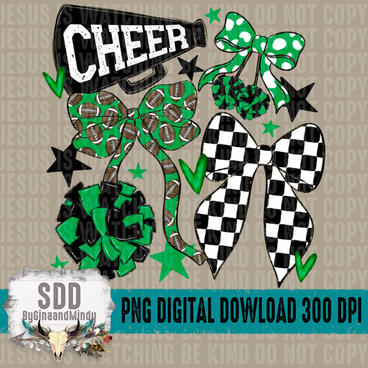Cheer Bows; Kelly Green & Black