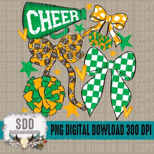 Cheer Bows; Kelly Green & Yellow Gold