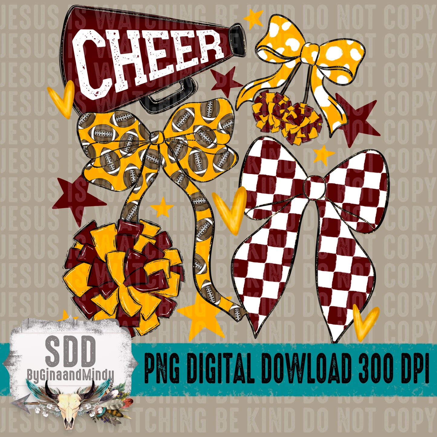 Cheer Bows; Maroon & Yellow Gold