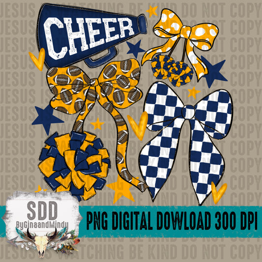 Cheer Bows; Navy Blue & Yellow Gold