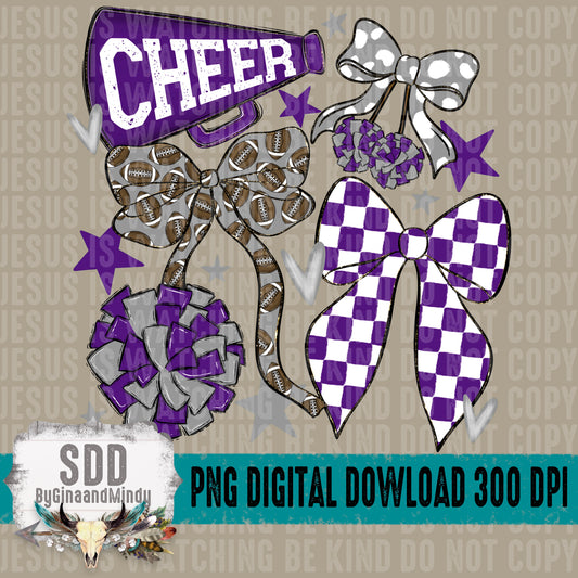 Cheer Bows; Purple & Grey