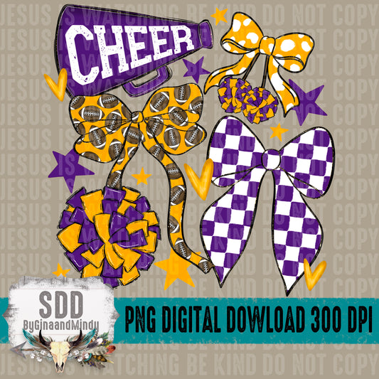 Cheer Bows; Purple & Yellow Gold