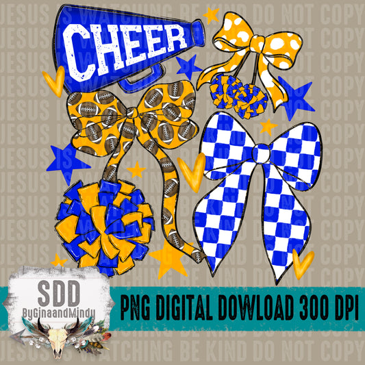 Cheer Bows; Royal Blue & Yellow Gold
