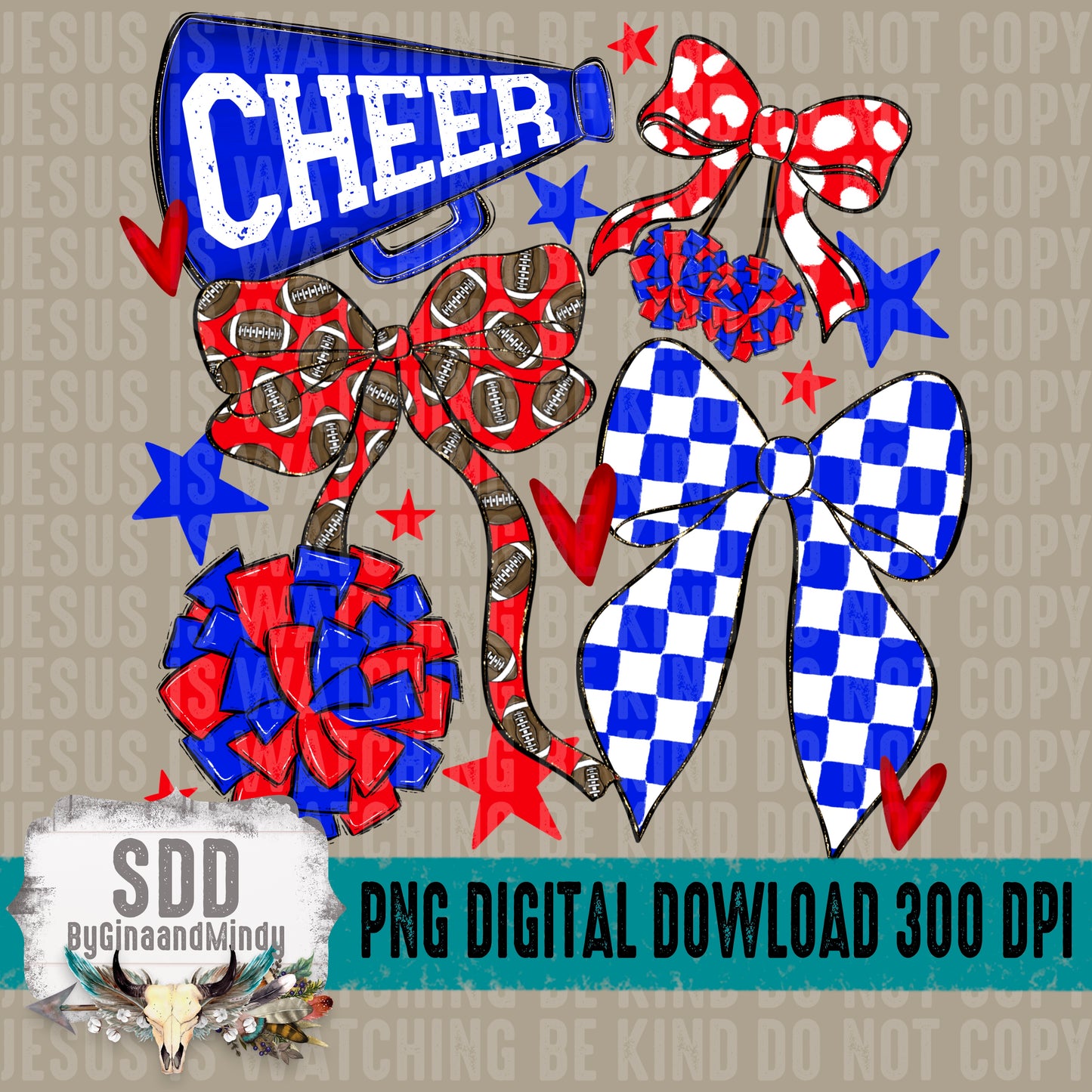 Cheer Bows; Red & Royal Blue