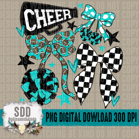 Cheer Bows; Teal & Black