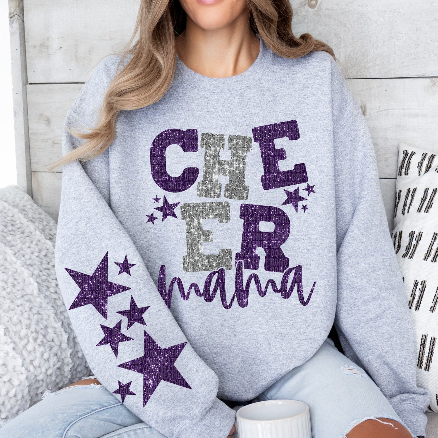 Cheer Mama Bundle With Stars; Purple & Silver