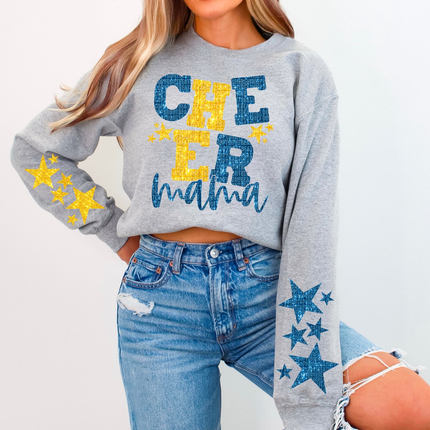 Cheer Mama Bundle With Stars; Blue & Yellow Gold