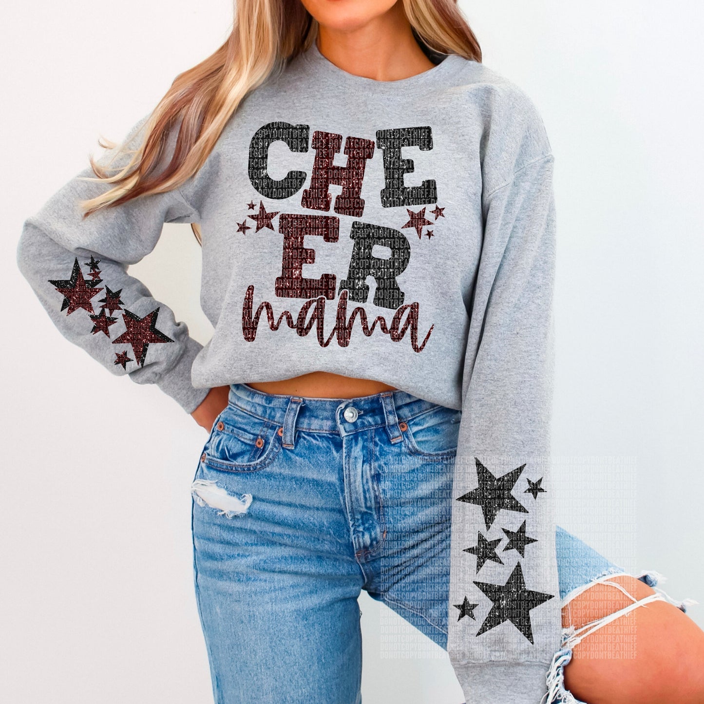 Cheer Mama Bundle With Stars; Black & Maroon