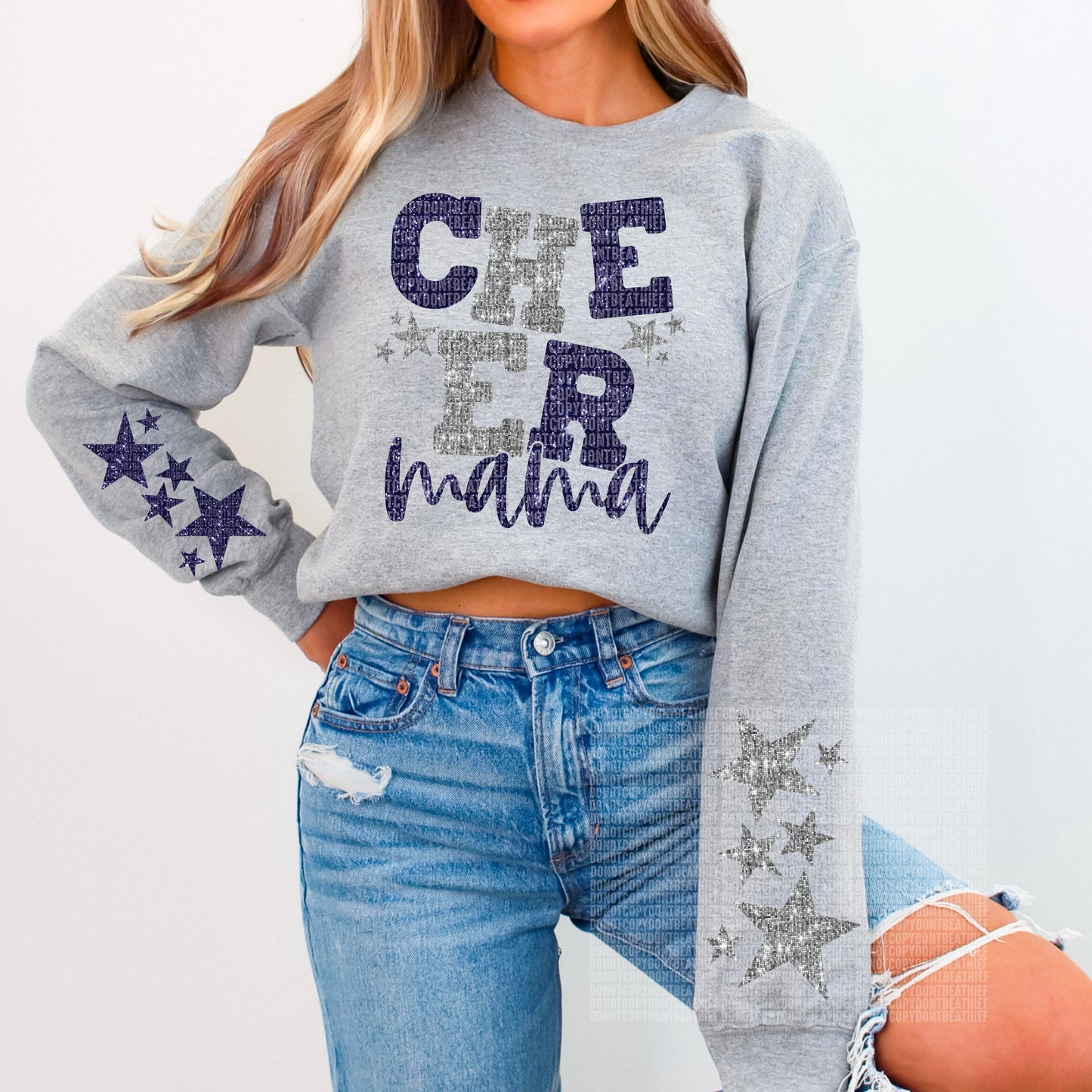 Cheer Mama Bundle With Stars; Navy & Silver