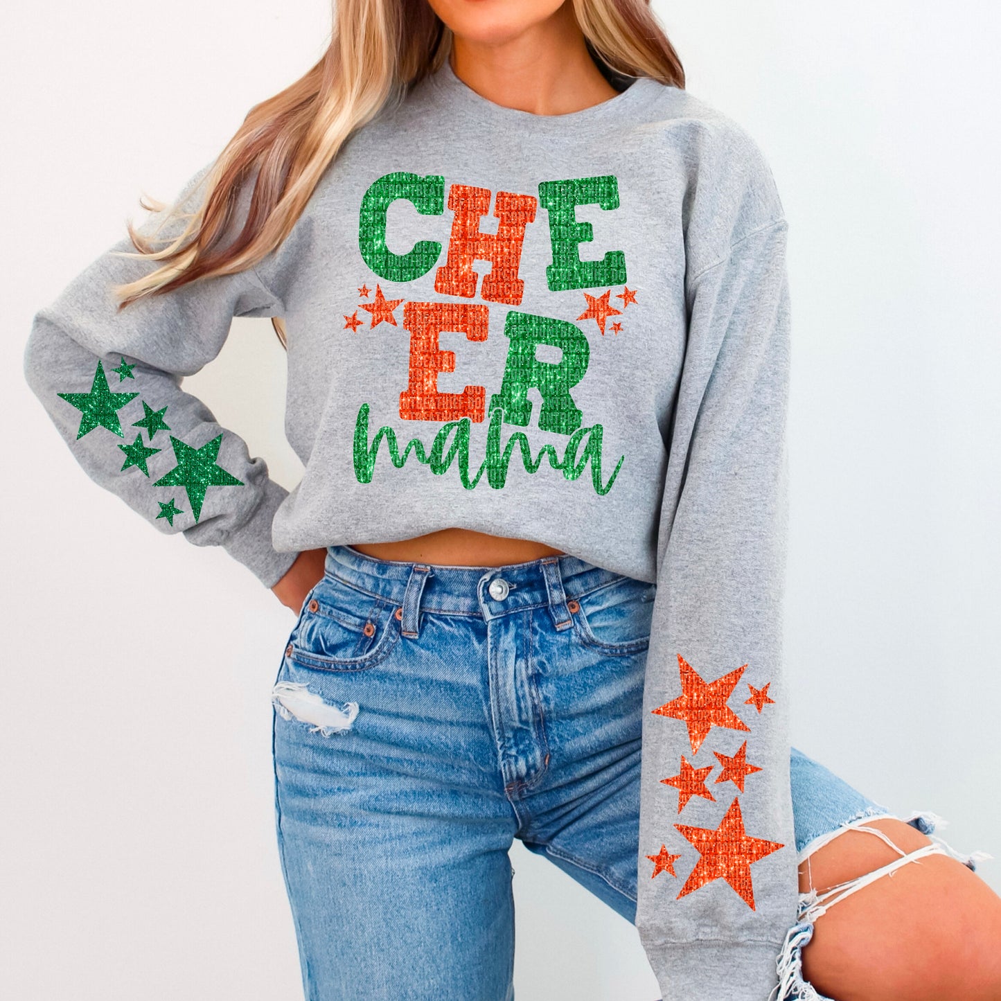 Cheer Mama Bundle With Stars; Green & Orange